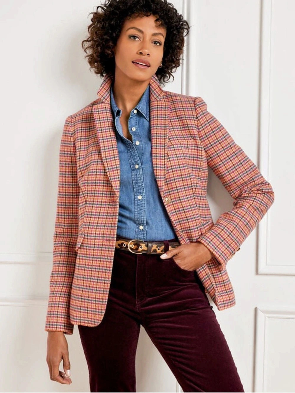 Talbots classic shetland blazer in apple plaid